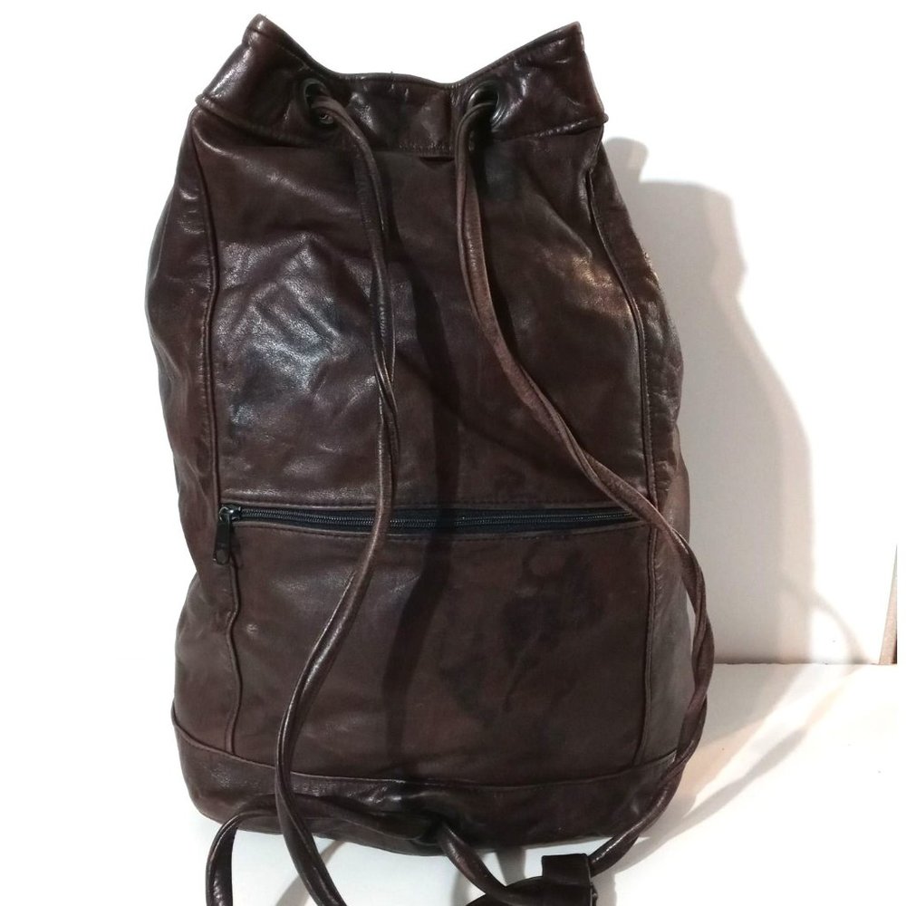 Leather Handmade Drawsting Closure Backpack - Picture 6 of 10
